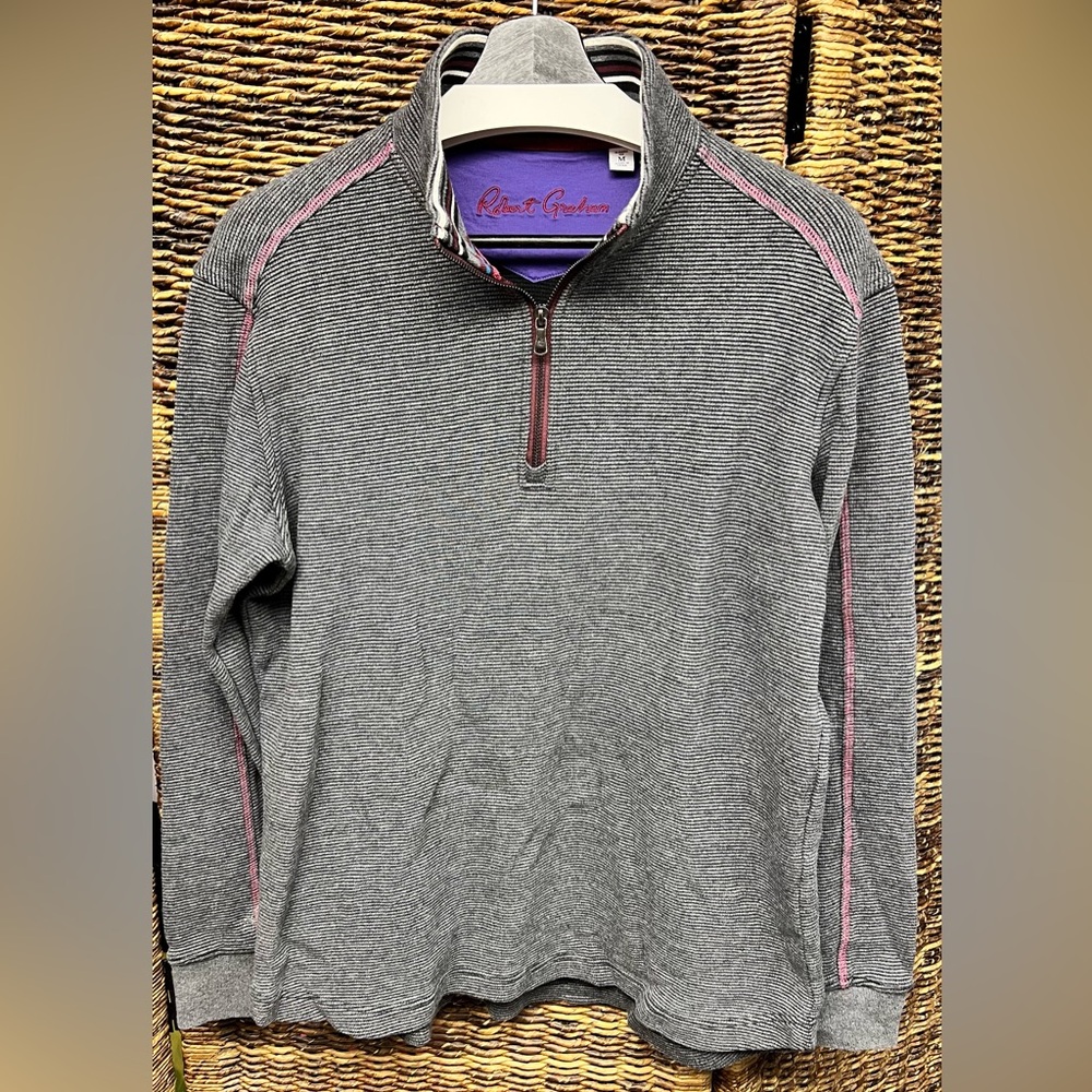 Robert Graham Charcoal Quarter Zip-Up Pullover- Size: Medium